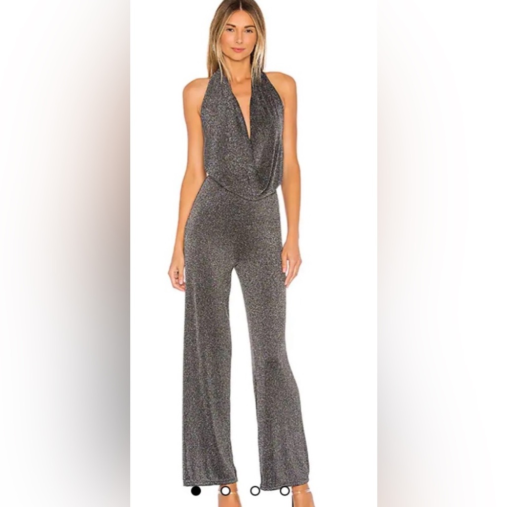 Superdown Gray Metallic Jumpsuit with Cowl Neck